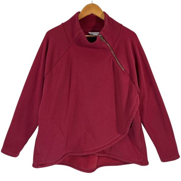 Athleta Cozy Karma Asym Pullover Sweatshirt Red Sz 1X Women’s Fleece - Picture 2 of 10